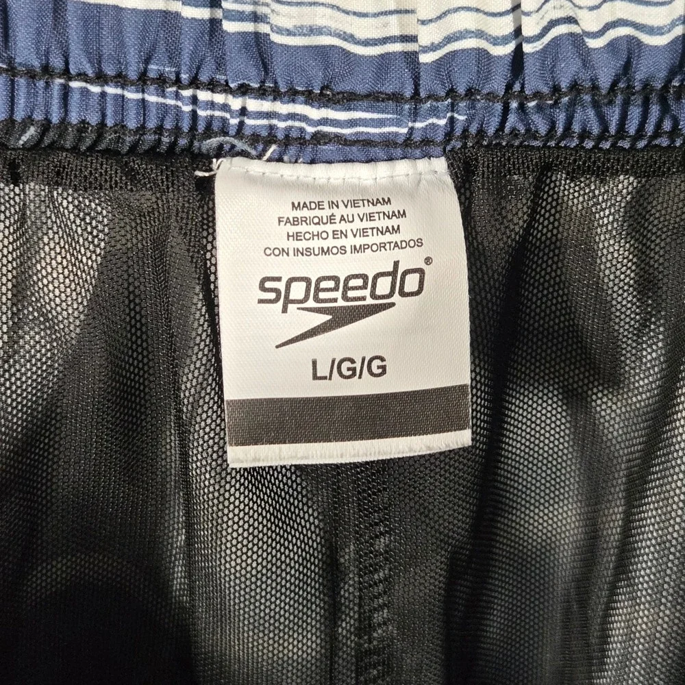 Speedo Mens Blue Striped Board Shorts Swim Trunks Size Large 32x8.5